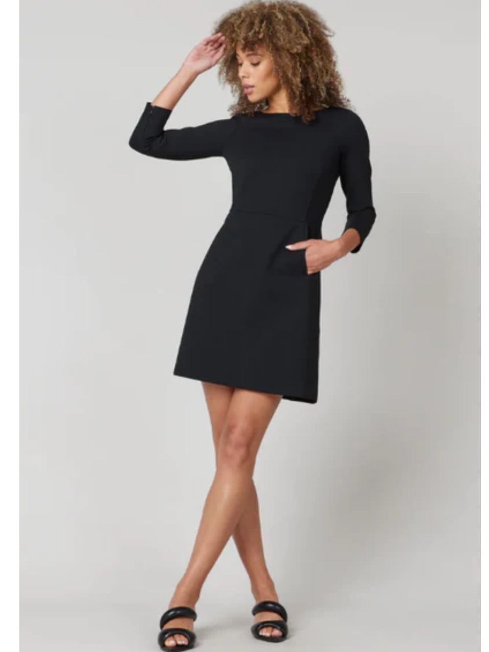 SPANX Perfect A-line 3/4 Sleeve Black Shift Dress